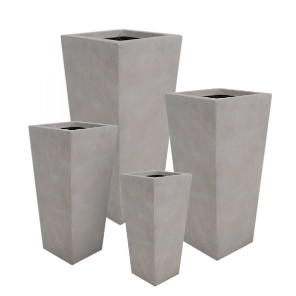 Set of 4 – Tall Square Tapered Planter Gray
