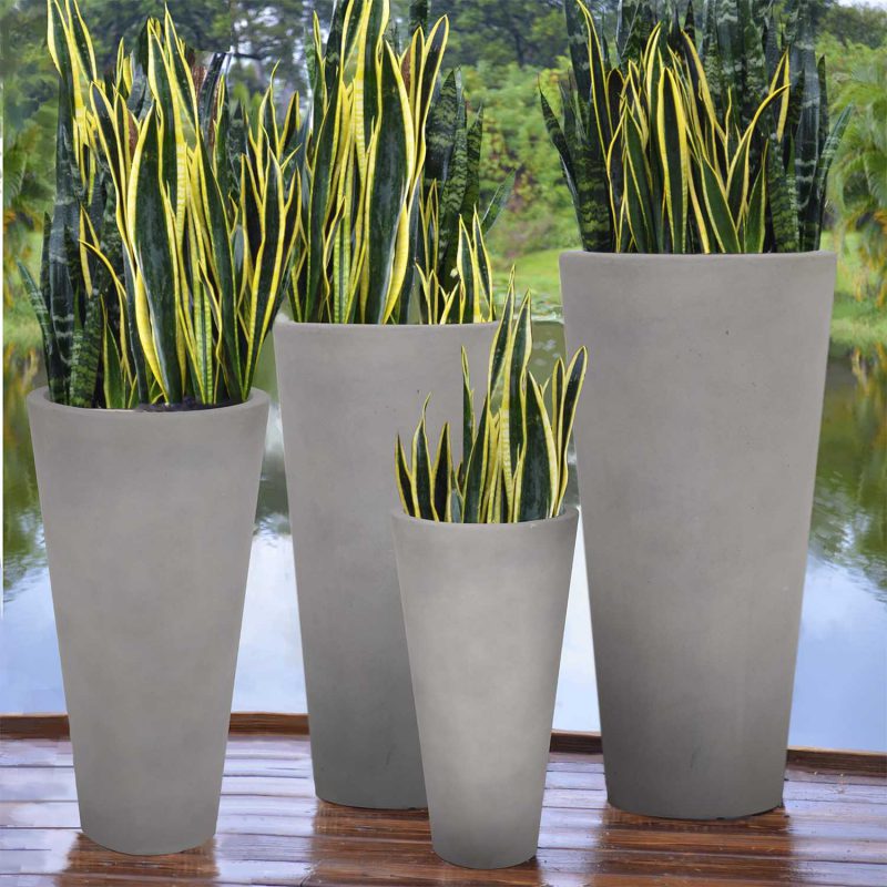 Set of 4 – Tall Crucible Planter Gray Lifestyle