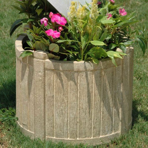 20 in. Dia. Cast Stone Mailbox Planter in Barrel (PF5764B) MPG Planters