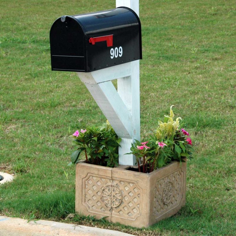 18 in. Square Aged Ivory Cast Stone Mailbox Planter (PF6123AI)