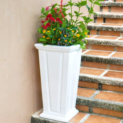 27 in. H. White Composite Tall Tapered Raised Panel Planter (PC7132WHT)