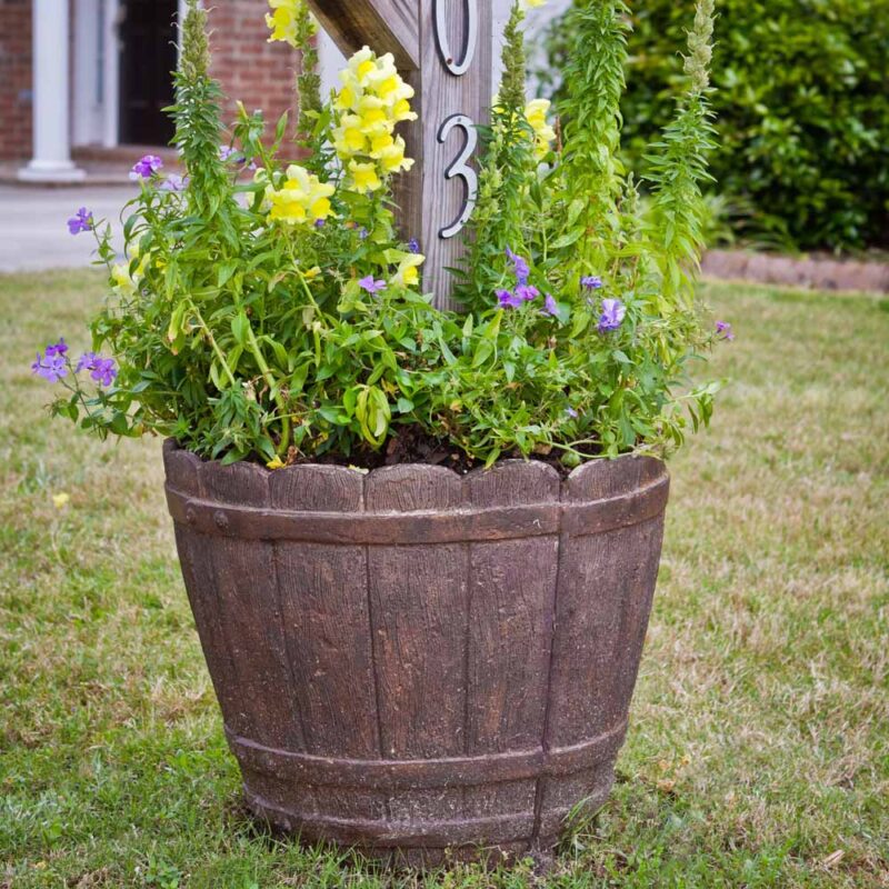 18 in. Dia x 14.75 in. H Barrel Cast Stone Fiberglass Mailbox Barrel ...