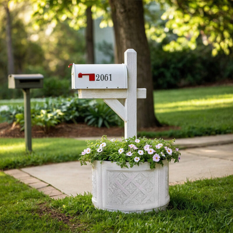 18 in. Dia x 12 in. H Light Aged White Cast Stone Fiberglass Mailbox ...