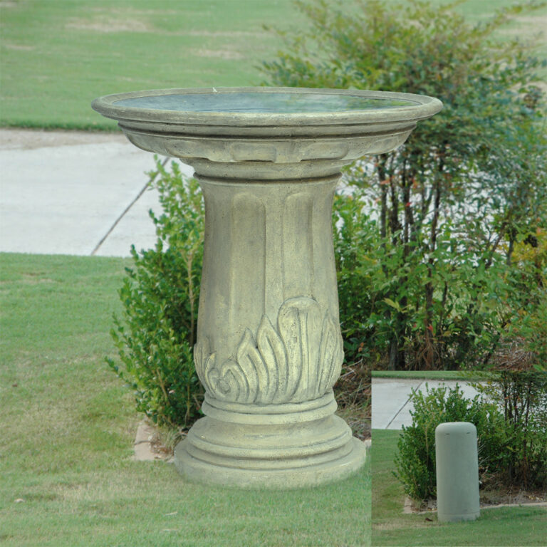 32.5 in. H. Aged Granite Cast Stone Fiberglass Royal Leaf Birdbath ...