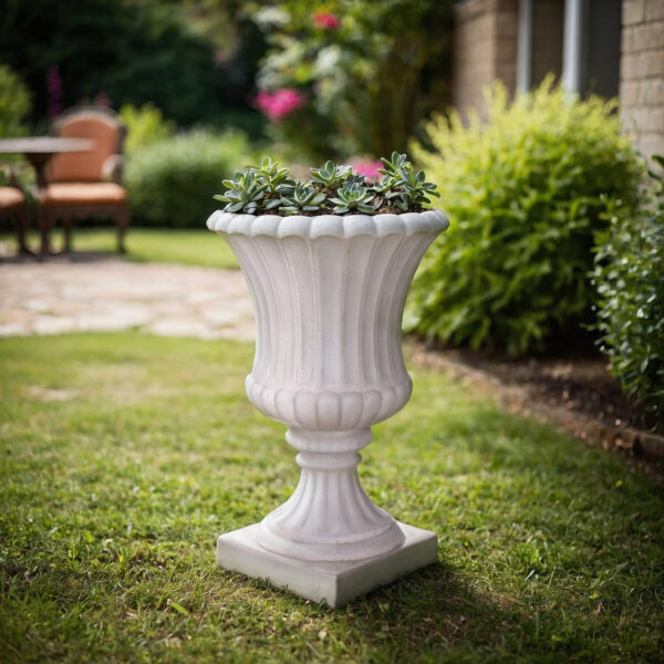 23 in. H Light Aged White Cast Stone Fiberglass Fluted Urn (PF7422LAW ...