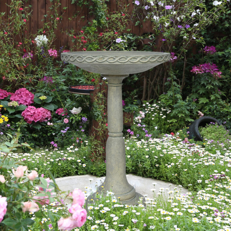 26.5 in. H Cast Stone Aged Granite Birdbath (PF7437AG) - MPG Planters
