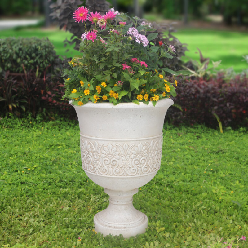 28 in. H Light Aged White Cast Stone Fiberglass Veranda Urn Planter ...