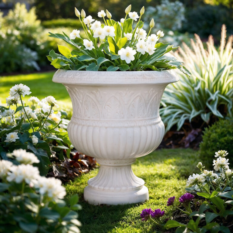 18 in. H Light Aged White Cast Stone Faux Iron Urn (PS6086LAW) - MPG ...